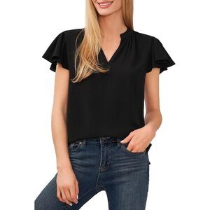 CeCe Garden Romance Womens V Neck Ribbed Pullover Top Black XL‎ Nwt